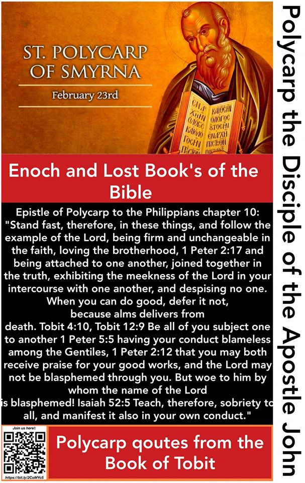 Meme showing Polycarp quoting Tobit